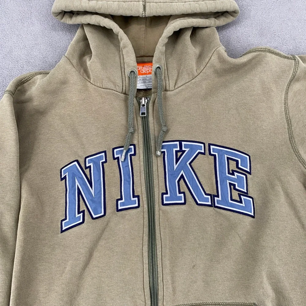 Nike Athletic Dept Full Zip Hoodie Spellout Y2K Khaki Green Mens Small